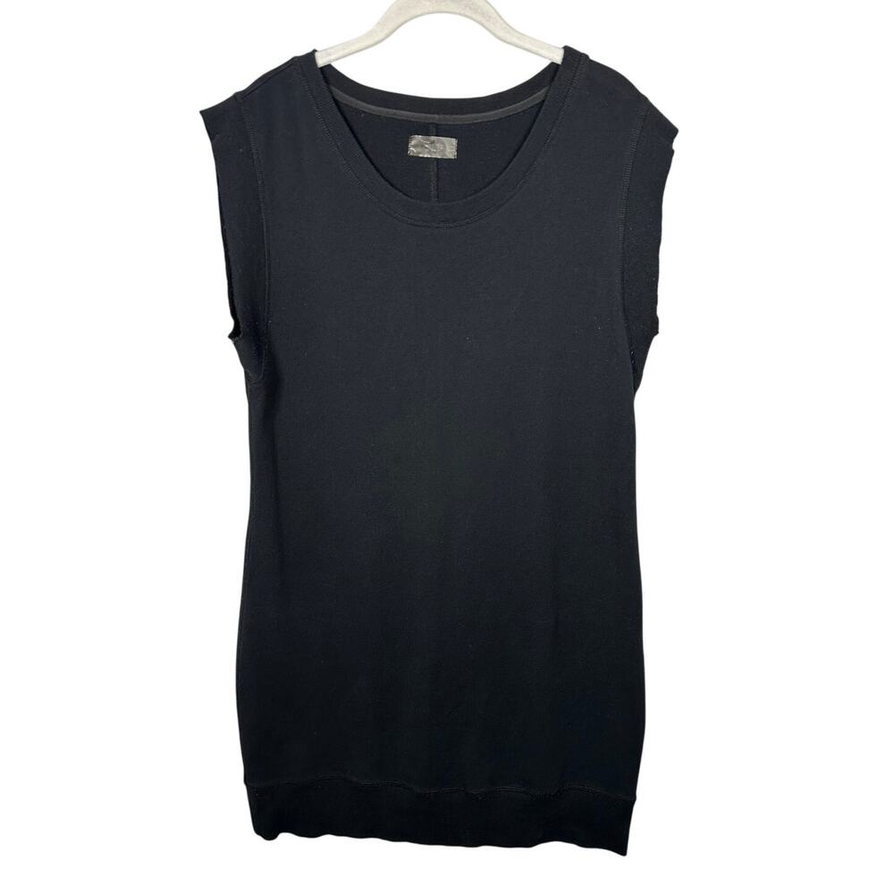 Sundays Black Cotton Scoop Neck Distressed Hem Sleeve Dress Women's Large